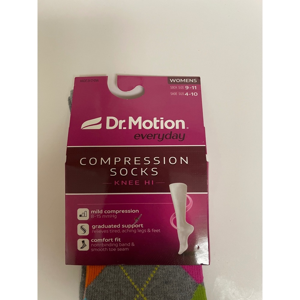 Dr. Motion Womens Compression Socks Knee Hi Argyle Grey Heather ZL401 Size 9-11